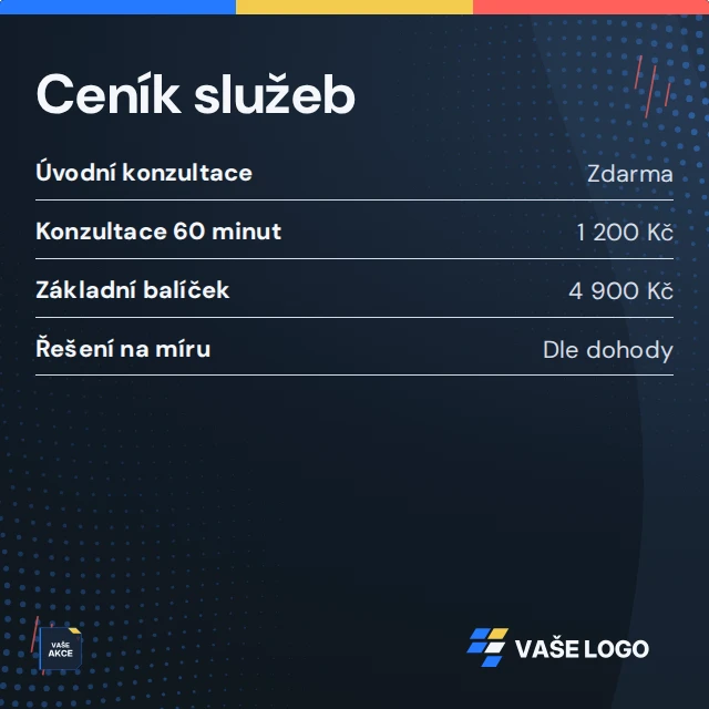 Ceník / menu · Univerzální — Komplet · všechny grafické šablony