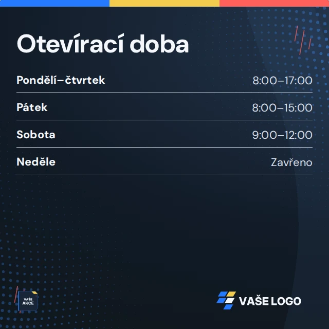 Otevírací doba · Univerzální — Komplet · všechny grafické šablony